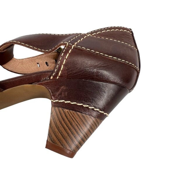 Pikolinos Floral Cutout T-Strap Heels Brown Leather Size 38 EU 7.5-8 US - Picture 9 of 13